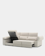 Beige 3-seater chaise longue sofa with sliding seats for living rooms