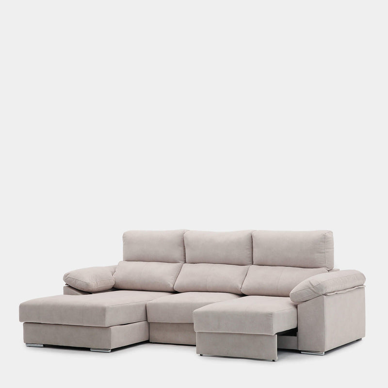 Sofá chaiselongue 3 plazas beige antimanchas para salón