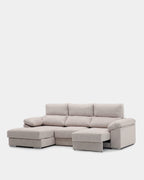 3-seater beige stain-resistant chaise longue sofa for living room