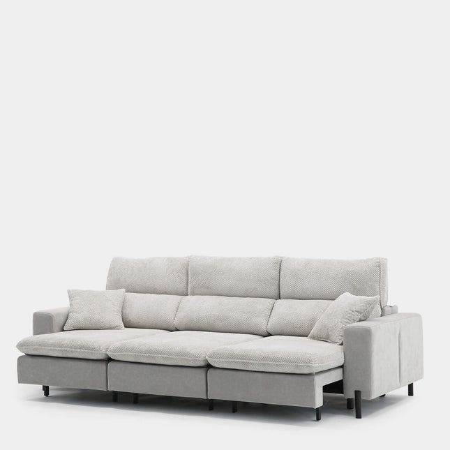 Sofá de tres plazas gris bicolor con texturas suaves