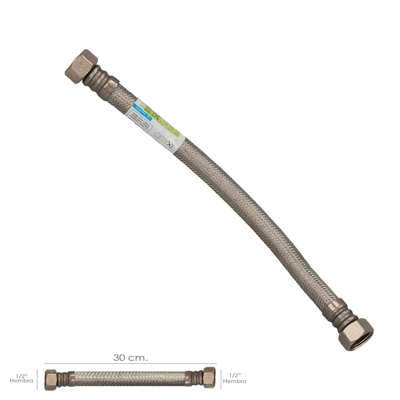 Latiguillo flexible reforzado acero inoxidable termo hembra 1/2" - hembra 1/2" longitud 300 mm