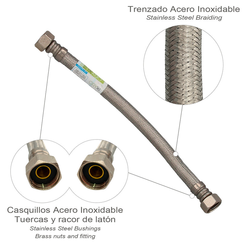 Latiguillo flexible reforzado acero inoxidable termo hembra 1/2" - hembra 1/2" longitud 300 mm
