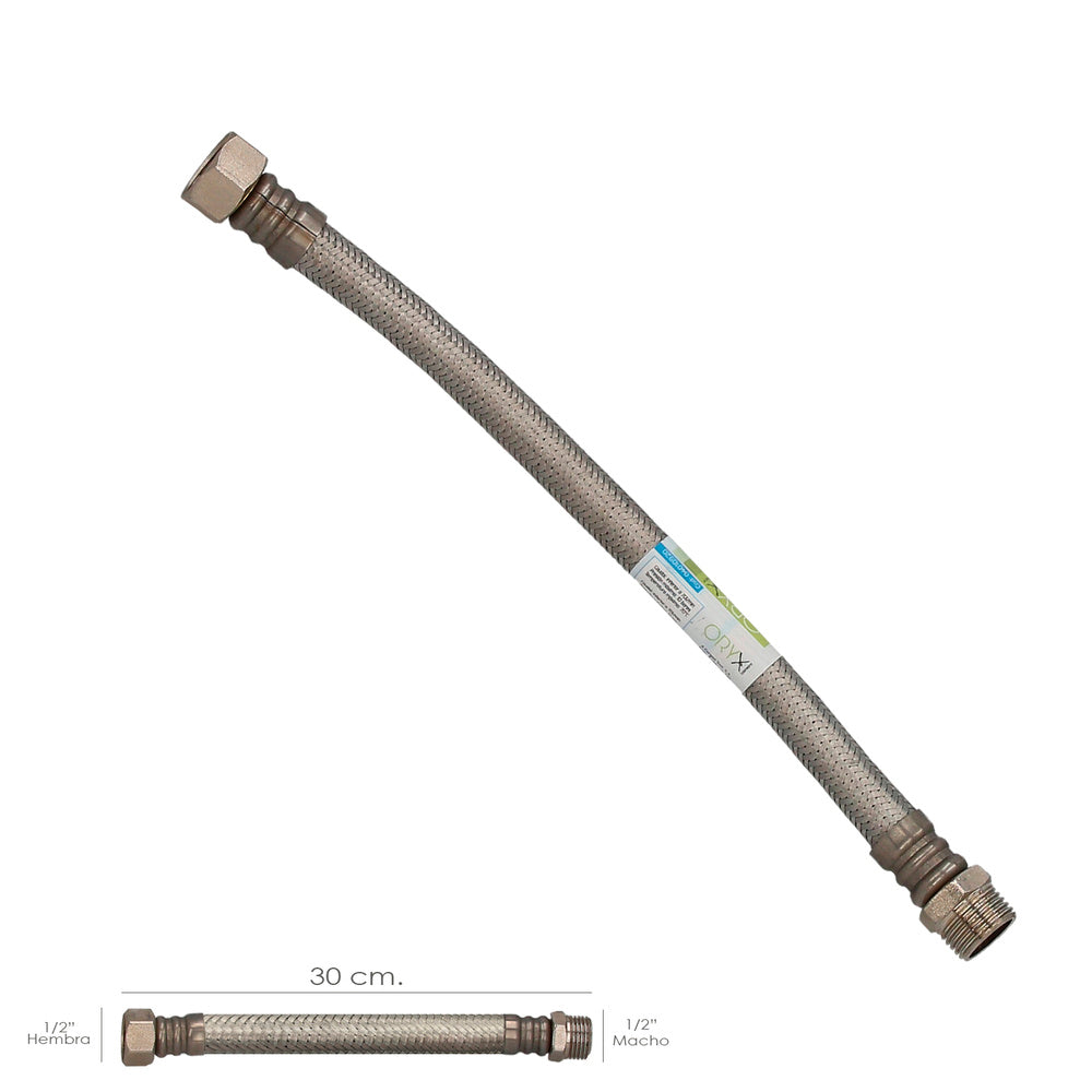 Stainless steel reinforced flexible hose, male 1/2" - female 1/2", 300 mm length