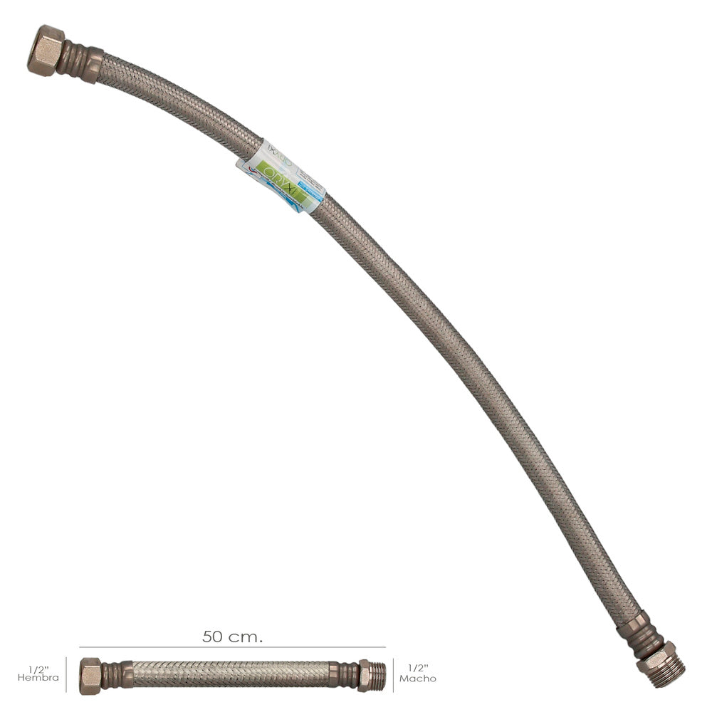Reinforced stainless steel flexible hose for water heater, male 1/2" - female 1/2", 500 mm length