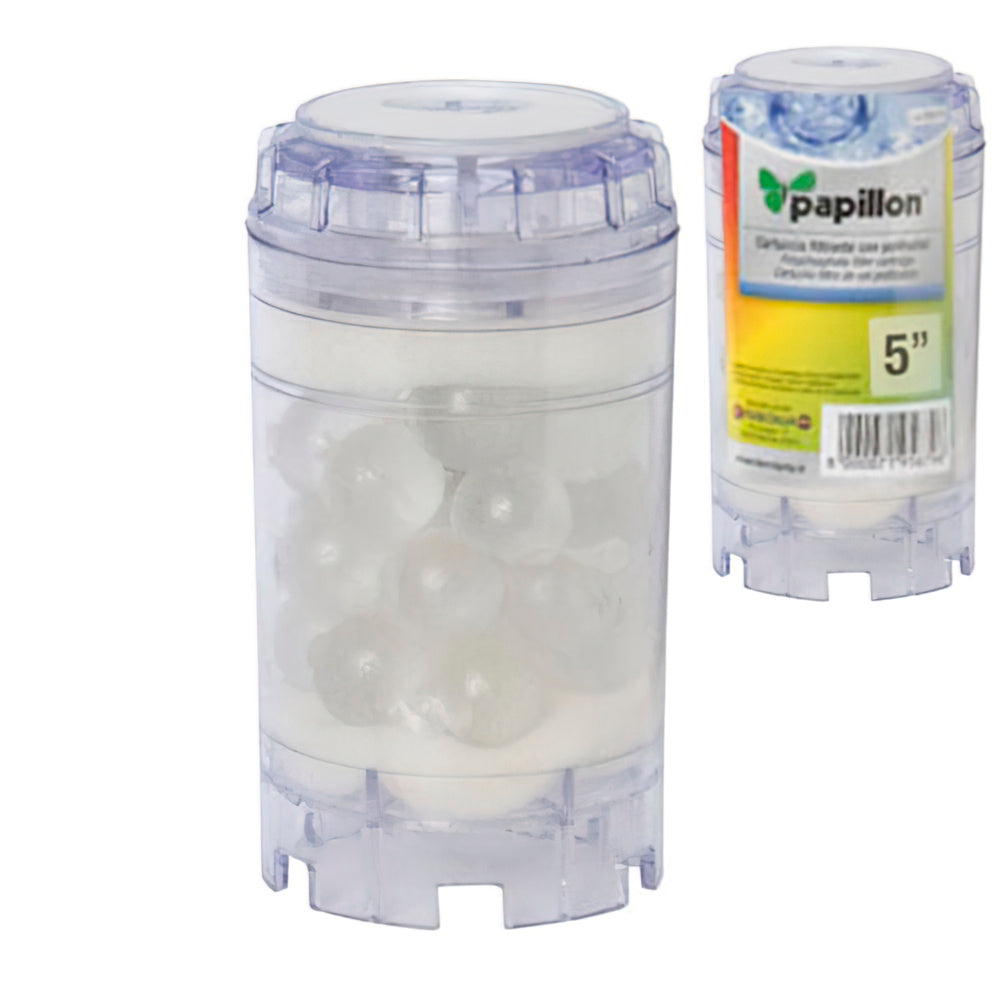5" domestic water filter cartridge with polyphosphate