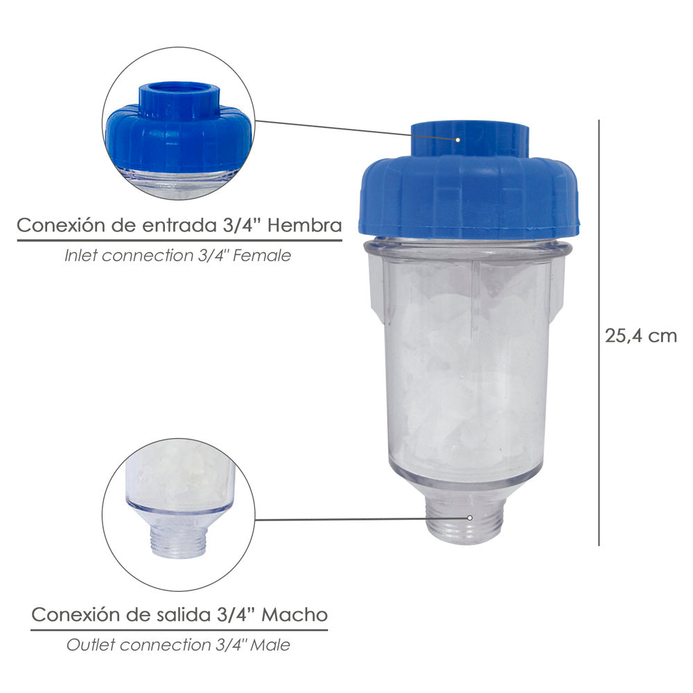 Washing machine water filter, direct polyphosphate, domestic use