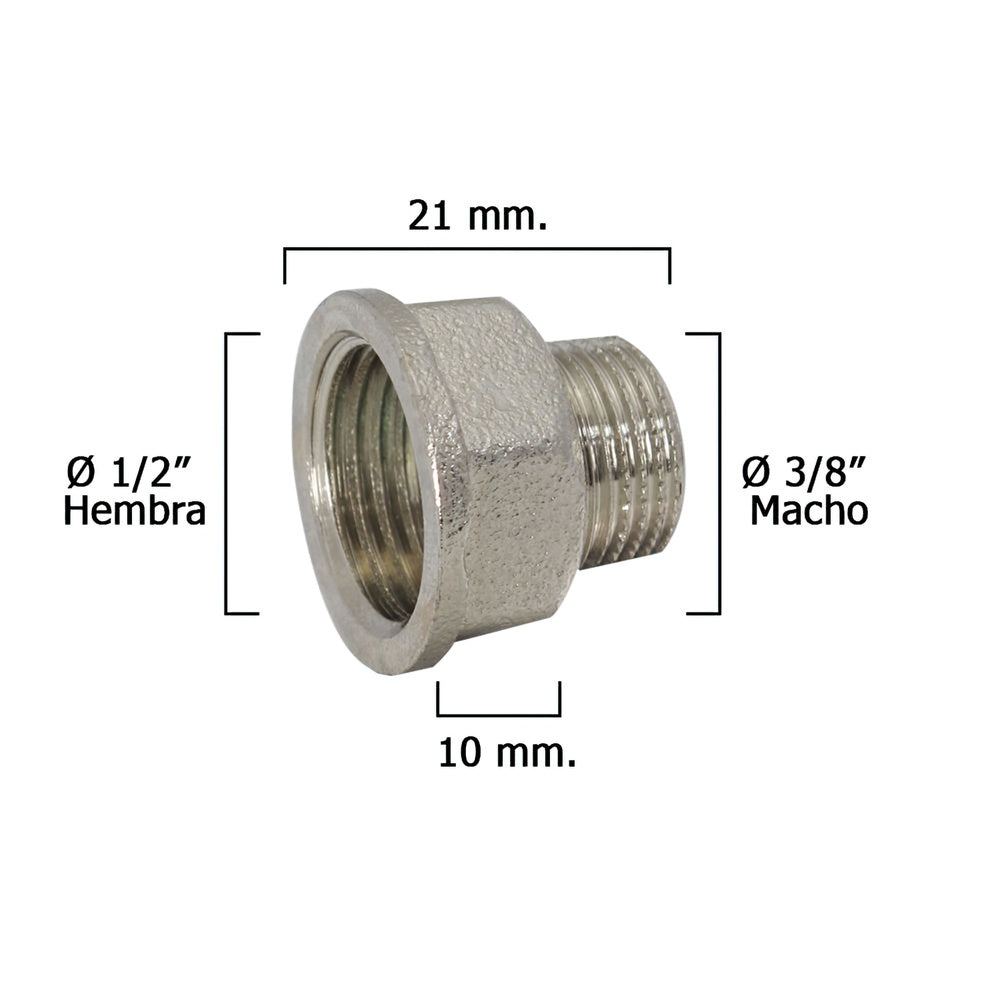 Alargadera hexagonal reducción cromada 3/8 macho - 1/2 hembra x m10
