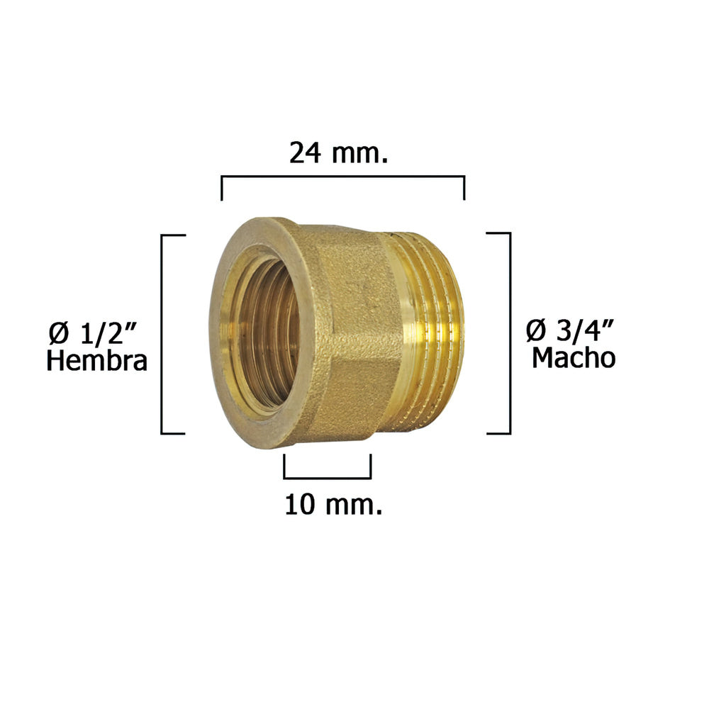 Alargadera hexagonal reducción pulida 3/4 macho - 1/2 hembra x m10