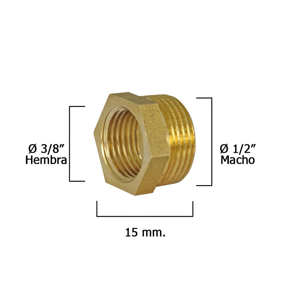 Polished hexagonal reducer 1/2" male x 3/8" female