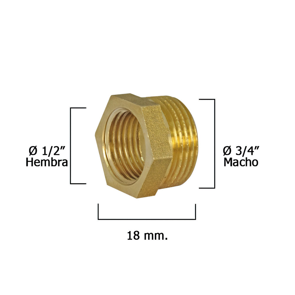 3/4" Male x 1/2" Female Polished Hex Reducing Nipple
