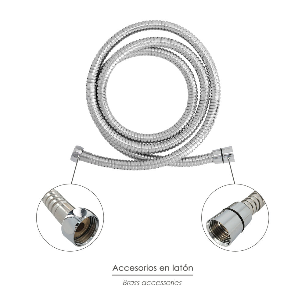 Flexible / extendable stainless steel shower hose 1.7 to 2 meters with brass fittings. Flexible, kink-resistant,