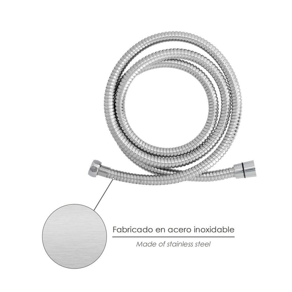Flexible / extendable stainless steel shower hose 1.7 to 2 meters with brass fittings. Flexible, kink-resistant,
