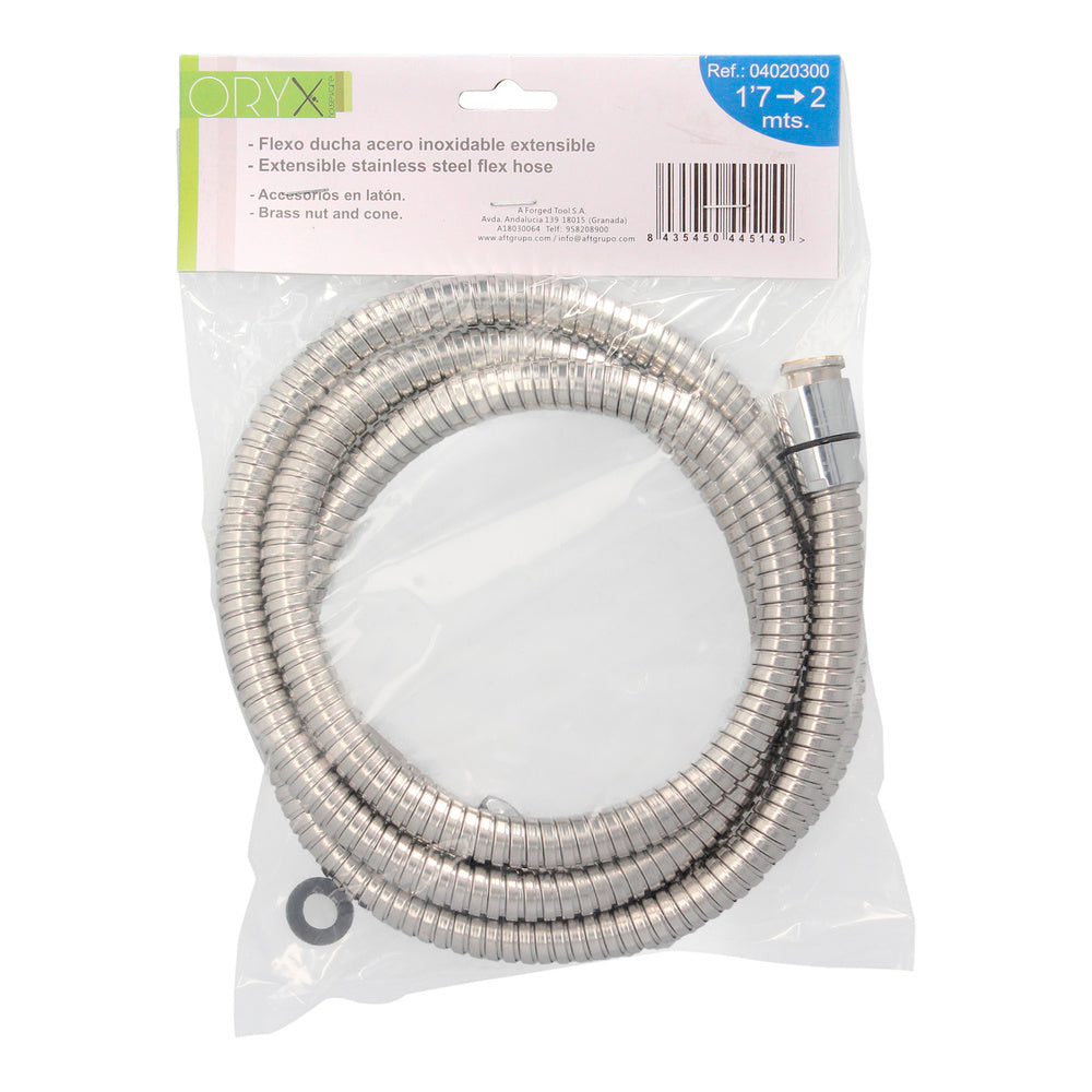 Flexible / extendable stainless steel shower hose 1.7 to 2 meters with brass fittings. Flexible, kink-resistant,