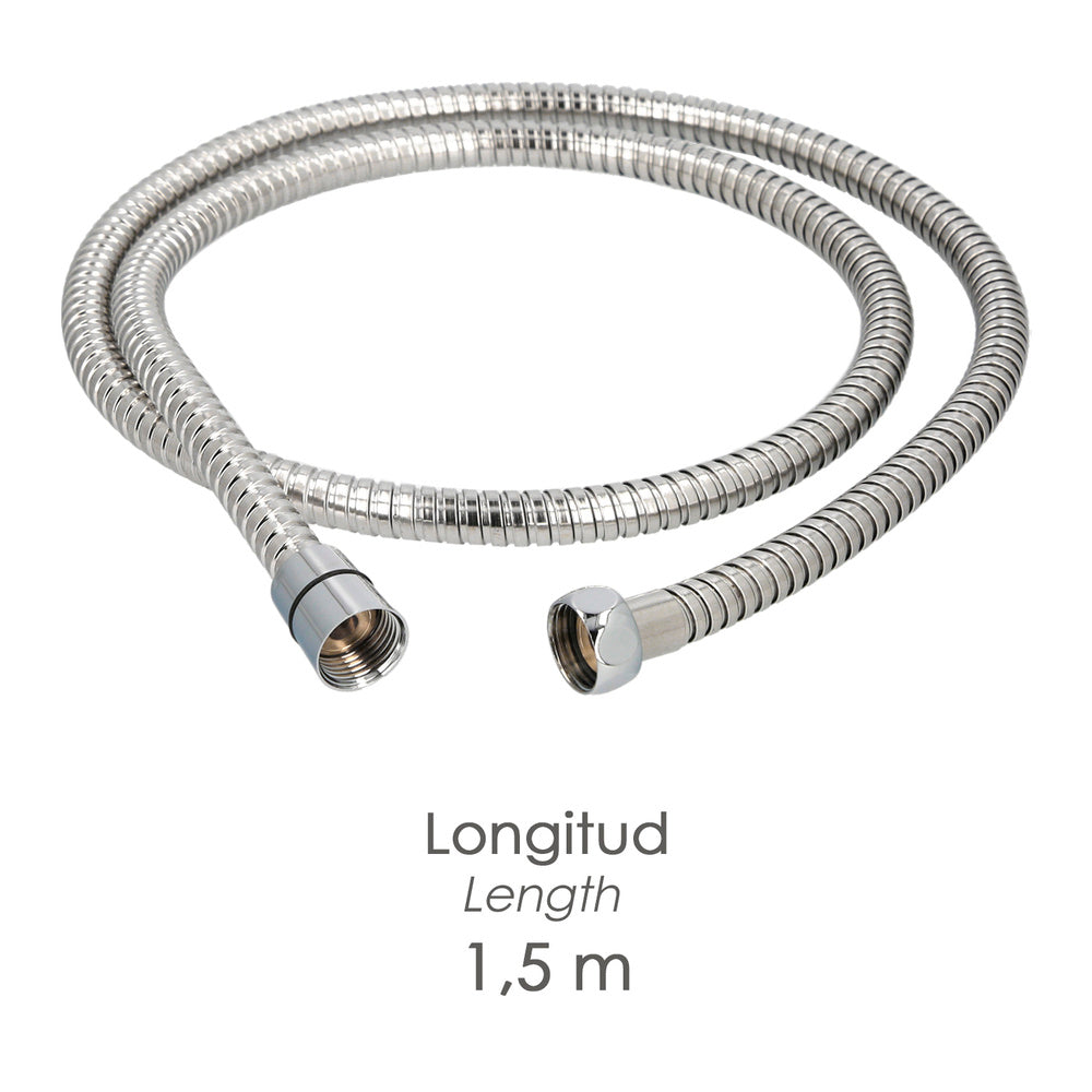 Stainless steel shower hose 1.50 meters brass fittings. Flexible, kink-resistant, standard connection