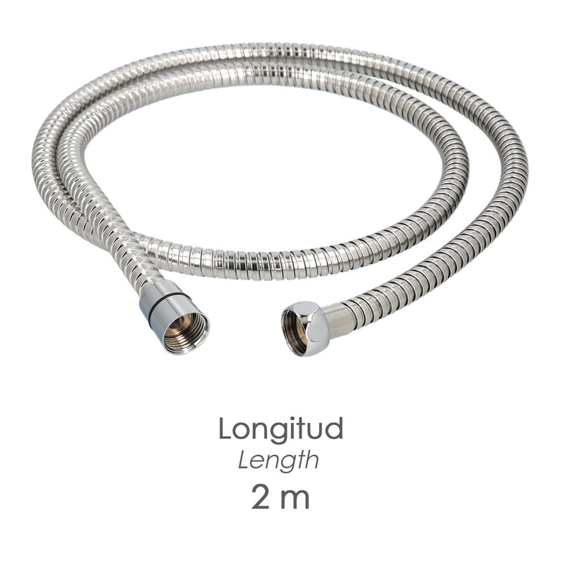 Flexo / manguera ducha acero inoxidable 2,00 metros accesorios de latón. flexible, resistente a torceduras, conexión estandar