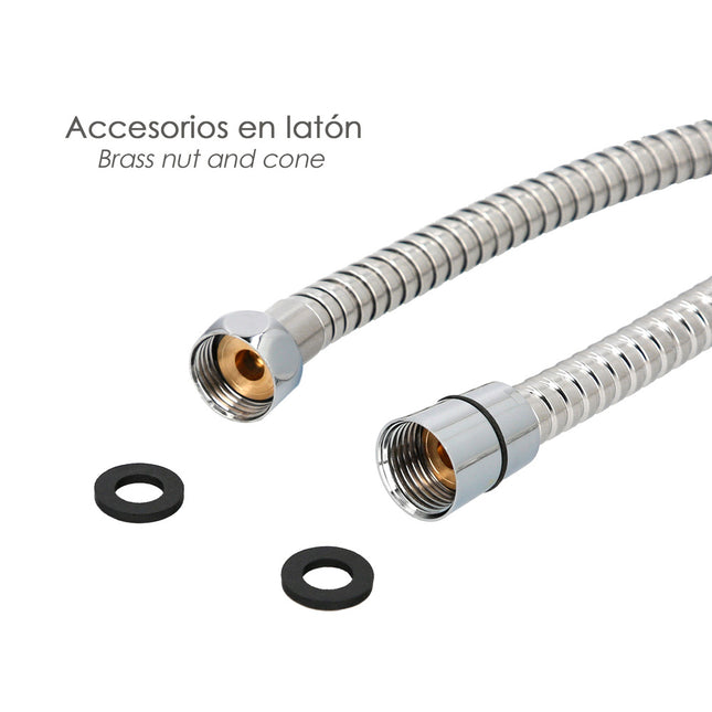 Flexo / manguera ducha acero inoxidable 2,00 metros accesorios de latón. flexible, resistente a torceduras, conexión estandar