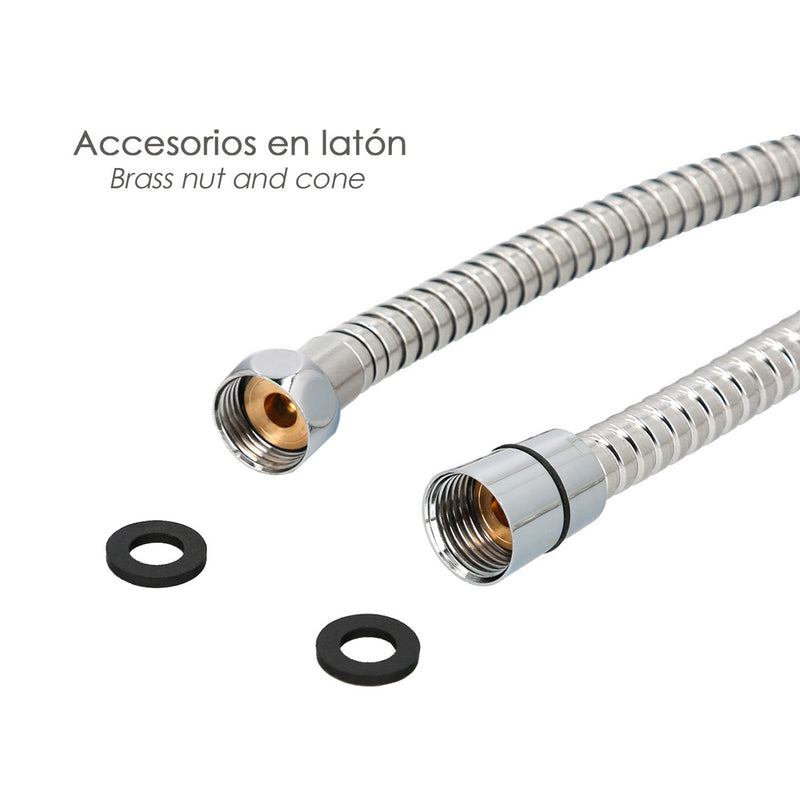 Flexo / manguera ducha acero inoxidable 2,00 metros accesorios de latón. flexible, resistente a torceduras, conexión estandar