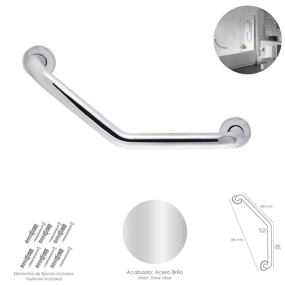 Maurer chrome polished shower grab bar Ø 32 mm length 26x26 cm angled