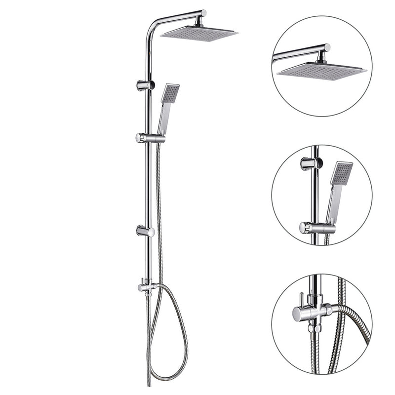 Columna ducha universal multifuncional completa cuadrada, acero inoxidable, rociador alcachofa efecto lluvia 22,5x22,5 cm