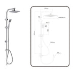 Complete universal multifunctional shower column, square, stainless steel, rain effect shower head 22.5x22.5 cm