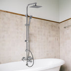 Complete universal multifunctional shower column, square, stainless steel, rain effect shower head 22.5x22.5 cm