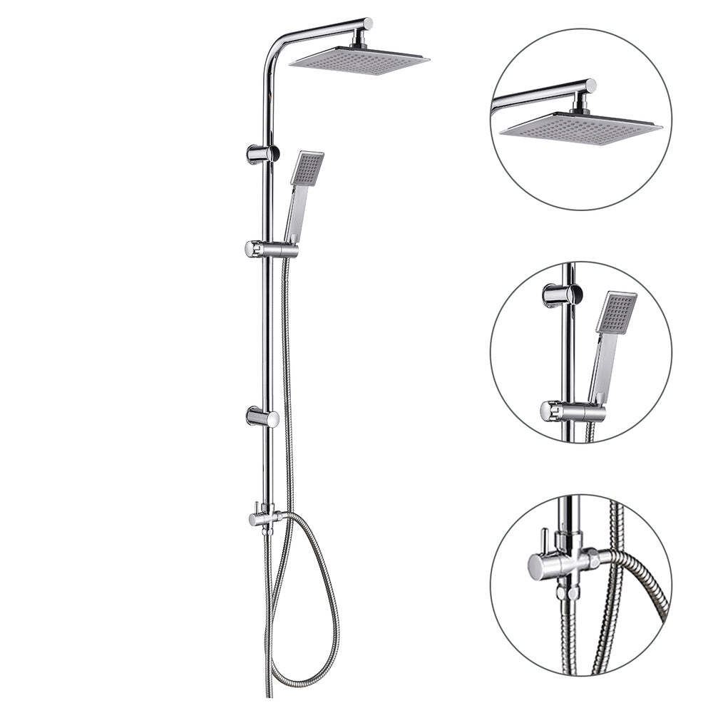 Complete universal multifunctional shower column, square, stainless steel, rain effect shower head 22.5x22.5 cm