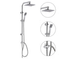 Complete universal multifunctional shower column, square, stainless steel, rain effect shower head 22.5x22.5 cm