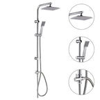 Complete universal multifunctional shower column, square, stainless steel, rain effect shower head 22.5x22.5 cm
