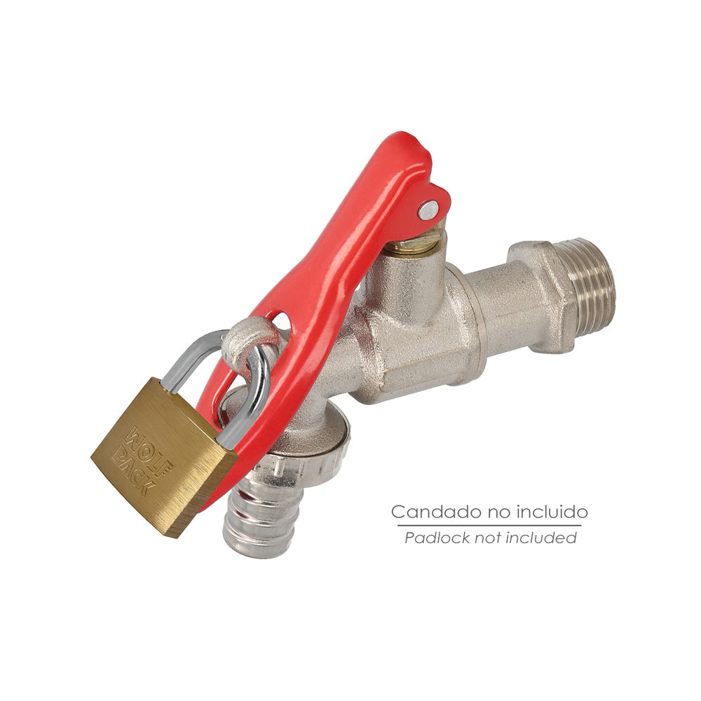 Válvula de esfera de 1/2" com sistema de cadeado, torneira exterior para jardim, torneira com fecho e conector para mangueira
