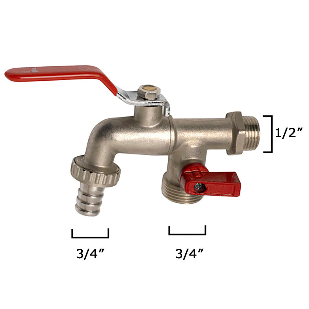 Vertical double hose garden ball valve 1/2" x 3/4" x 3/4"