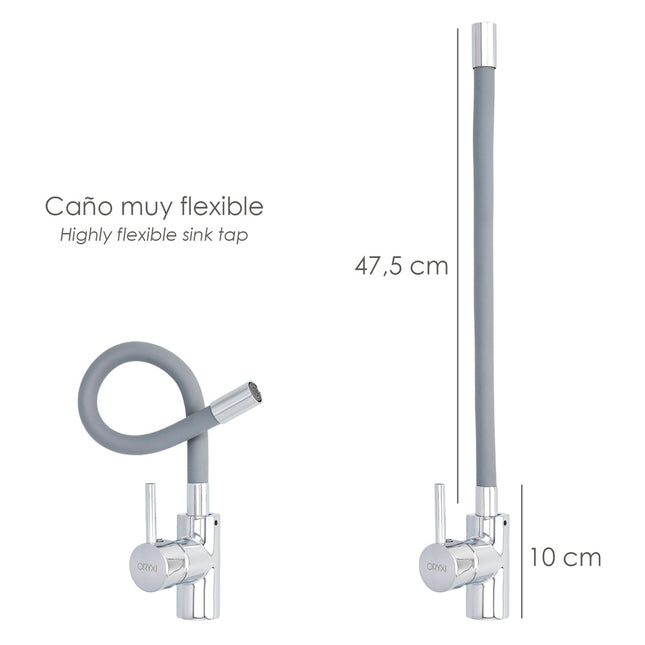 Grifo monomando fregadero flexible caño alto, grifo de cocina flexible caño alto.cartucho ceramico ø 35 mm