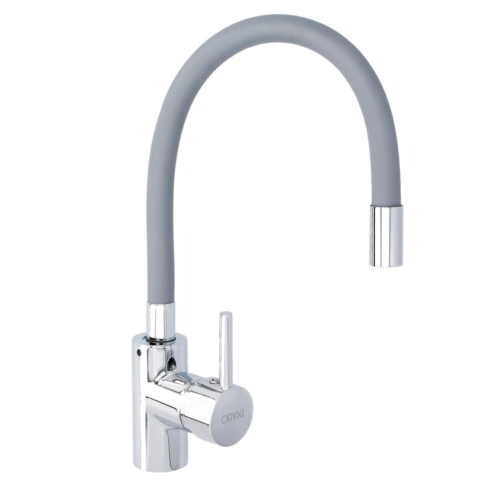 Torneira de cozinha flexível com alavanca única e bica alta. Cartucho cerâmico ø 35 mm