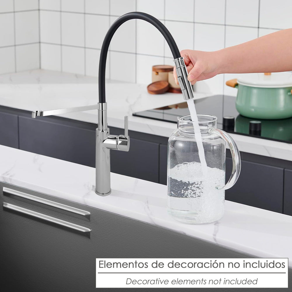 Monocomando de lava-louças flexível com suporte de torneira flexível jato arejado, jato pulverizado. Torneira de cozinha, torneira alta, torneira de lava-louças