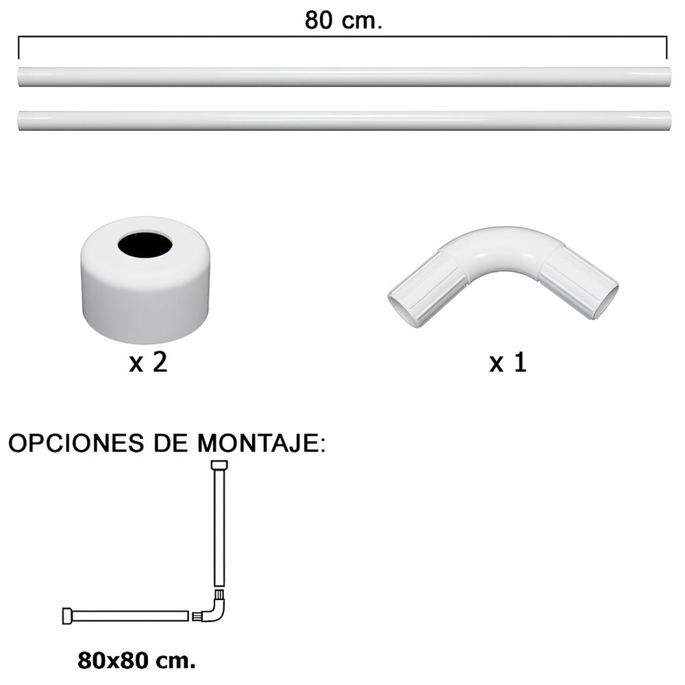 Barra para  cortina ducha universal aluminio blanco 80x80 cm