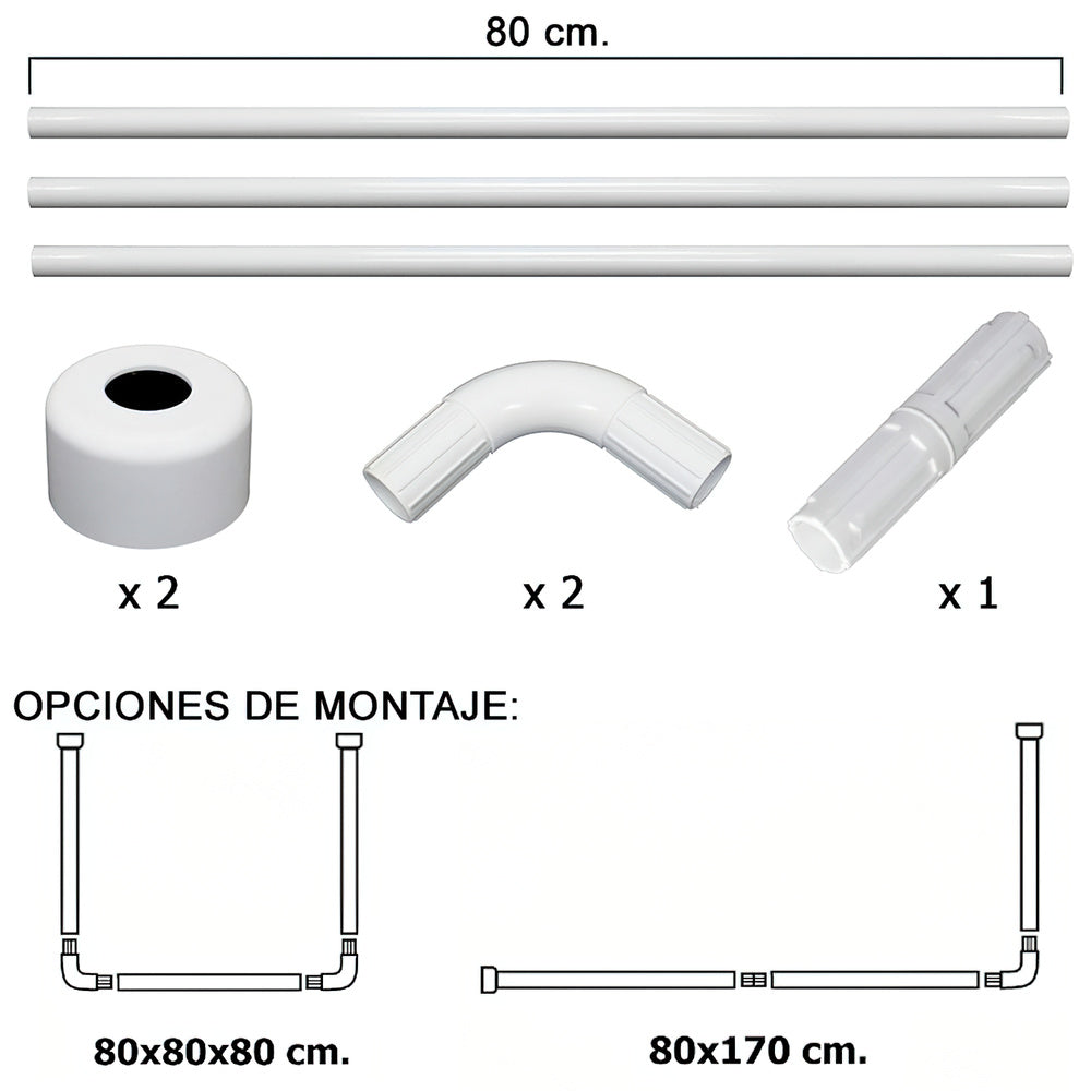 Barra para  cortina ducha universal aluminio blanco 80 x 170 cm