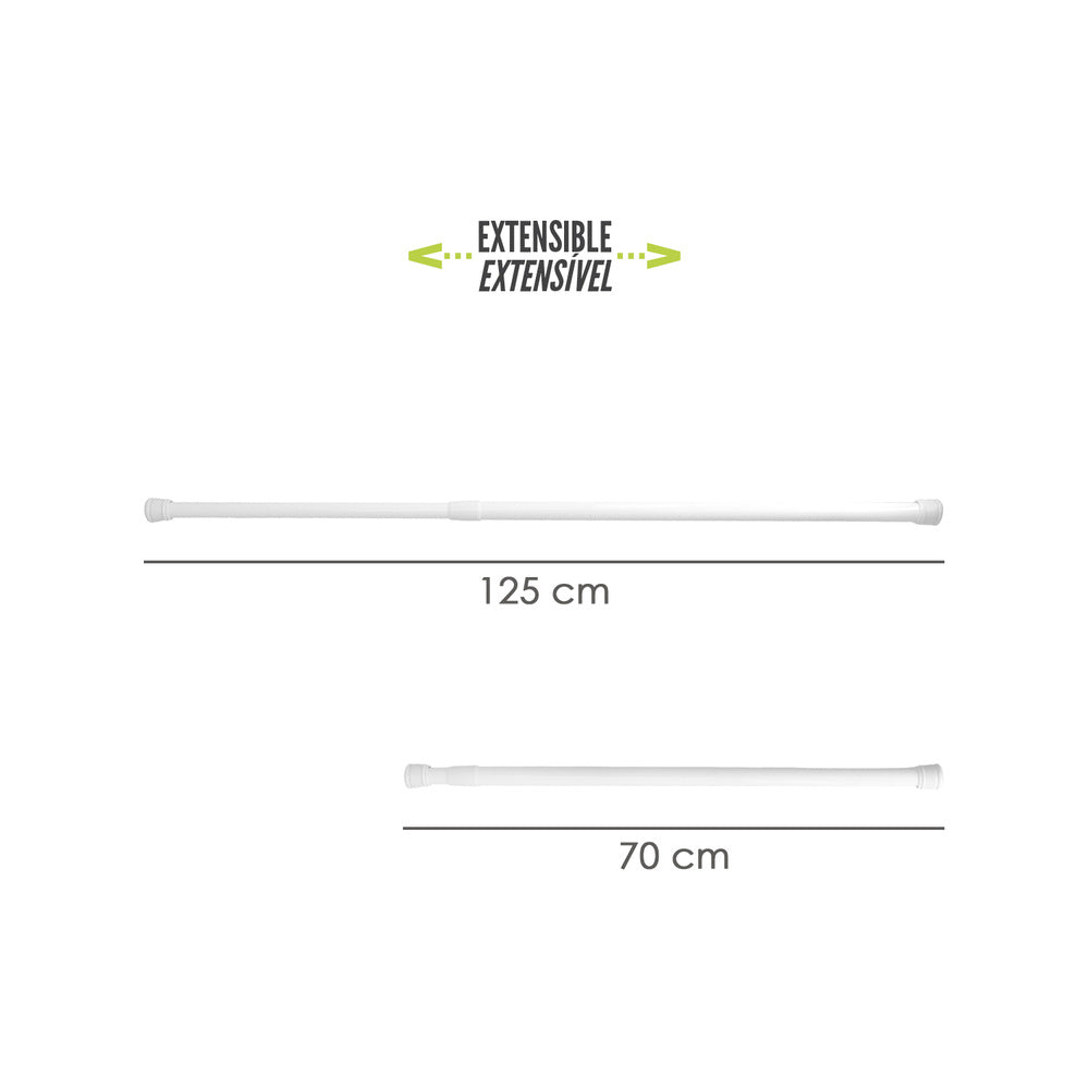 Barra extensível para cortina de duche, alumínio branco, 70 a 125 cm