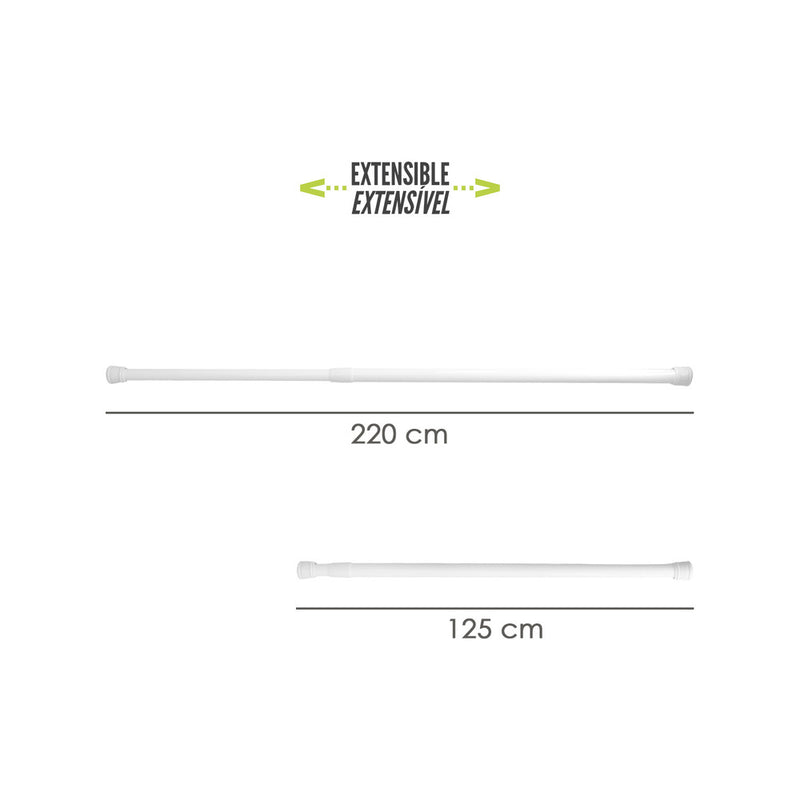 Barra para  cortina ducha extensible aluminio blanco 125 a 220 cm
