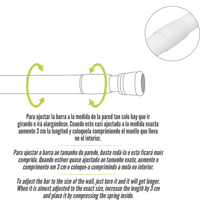 Barra para  cortina ducha extensible aluminio blanco 125 a 220 cm