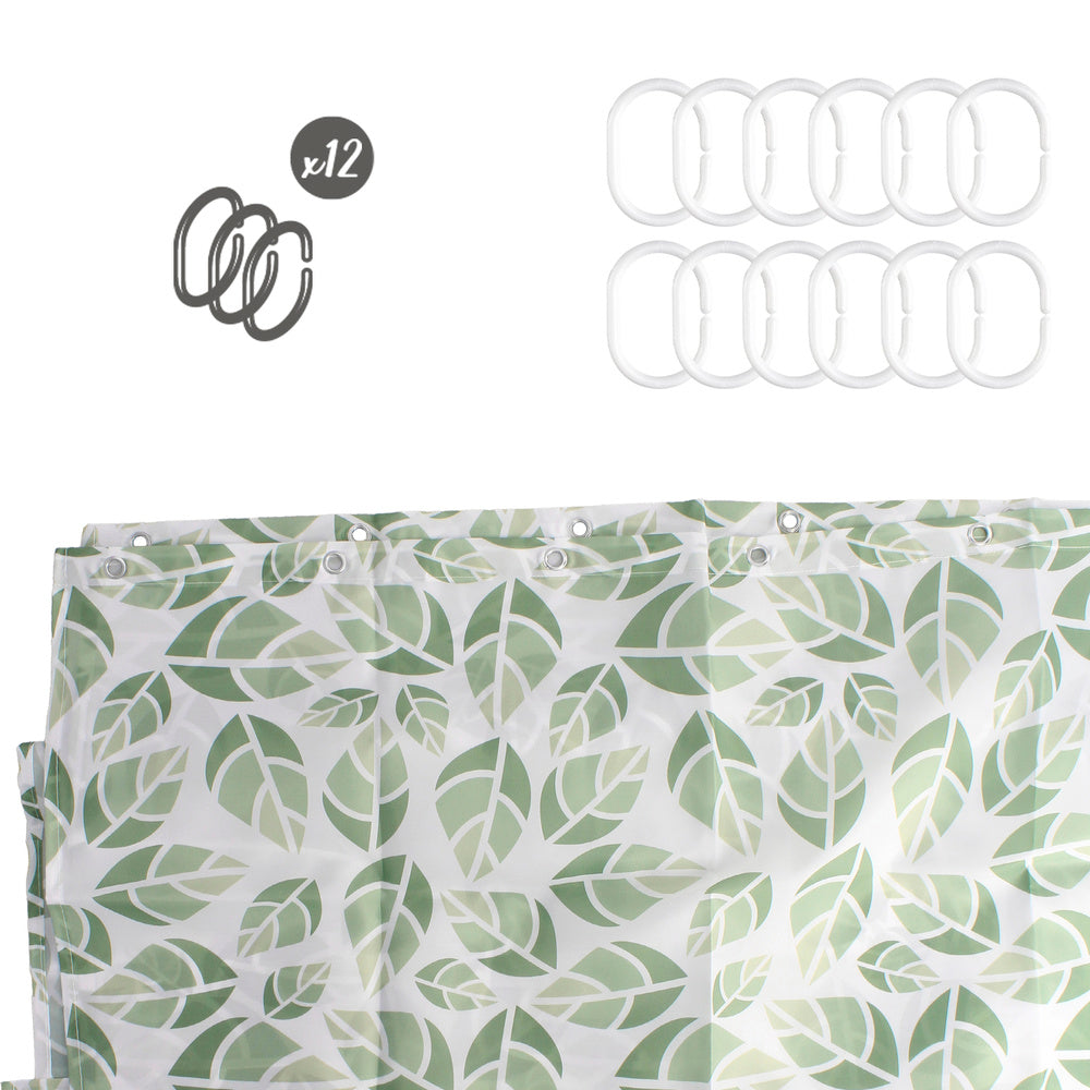 Cortina ducha hojas verdes 180x200 cm impermeable