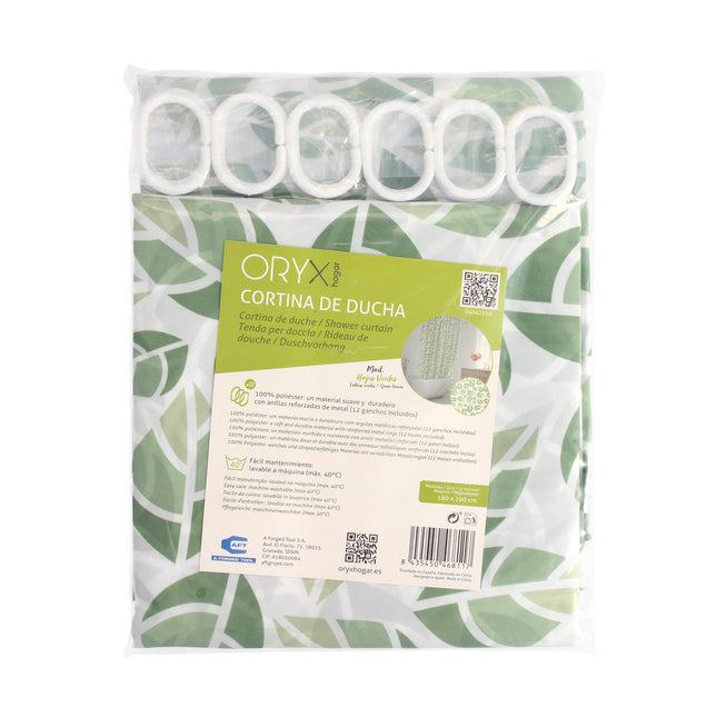 Cortina ducha hojas verdes 180x200 cm. impermeable