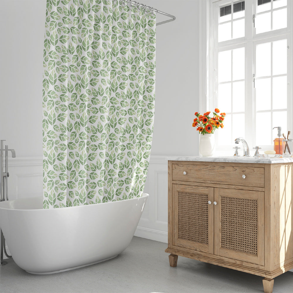Cortina de duche de folhas verdes 180x200 cm impermeável