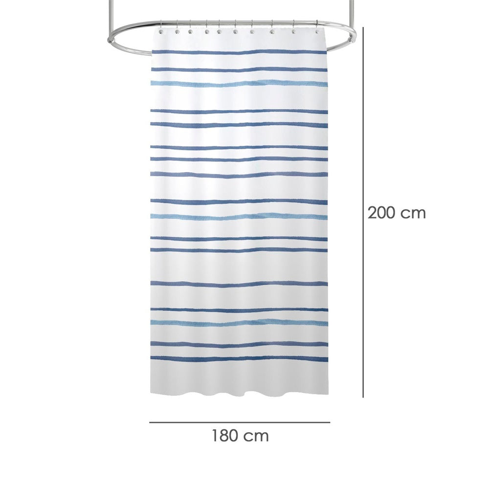Cortina de duche às riscas azuis 180x200 cm impermeável