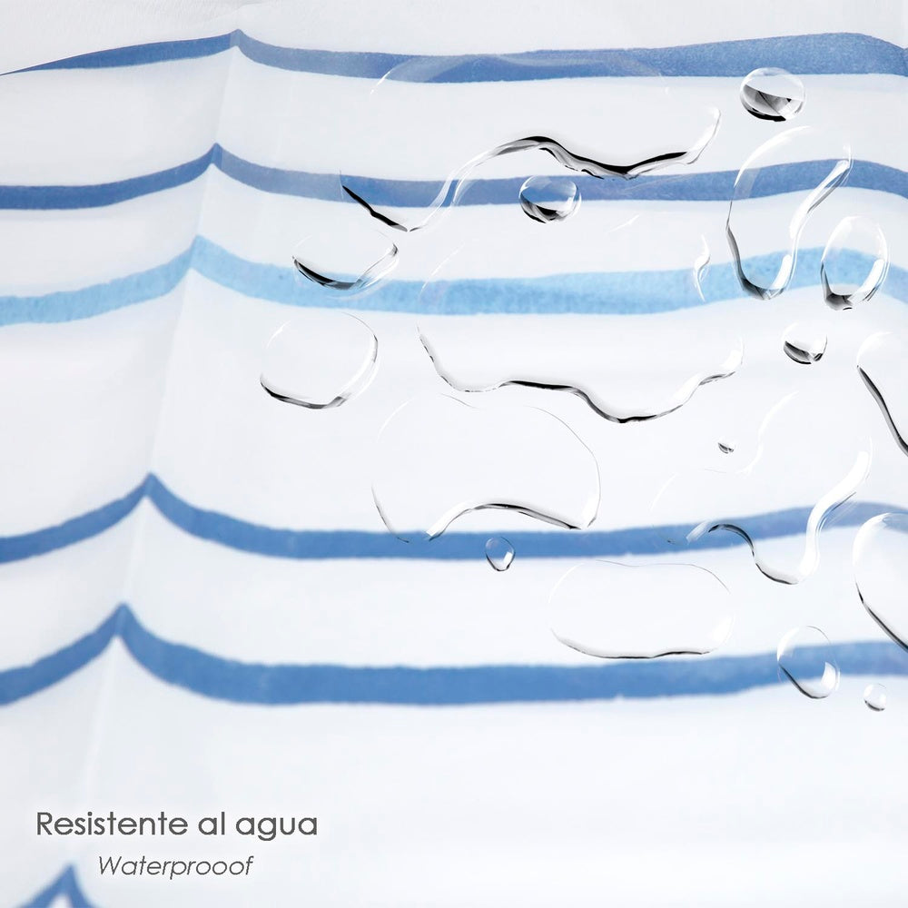 Cortina de duche às riscas azuis 180x200 cm impermeável