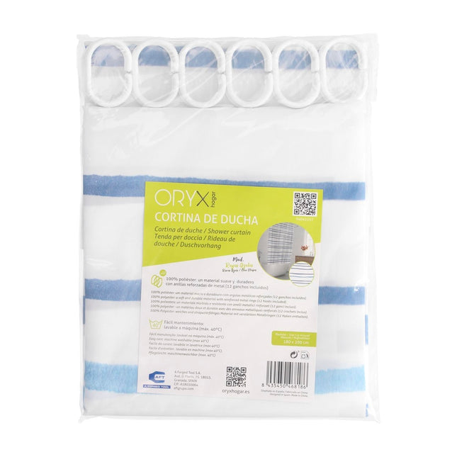 Cortina ducha rayas azules 180x200 cm. impermeable