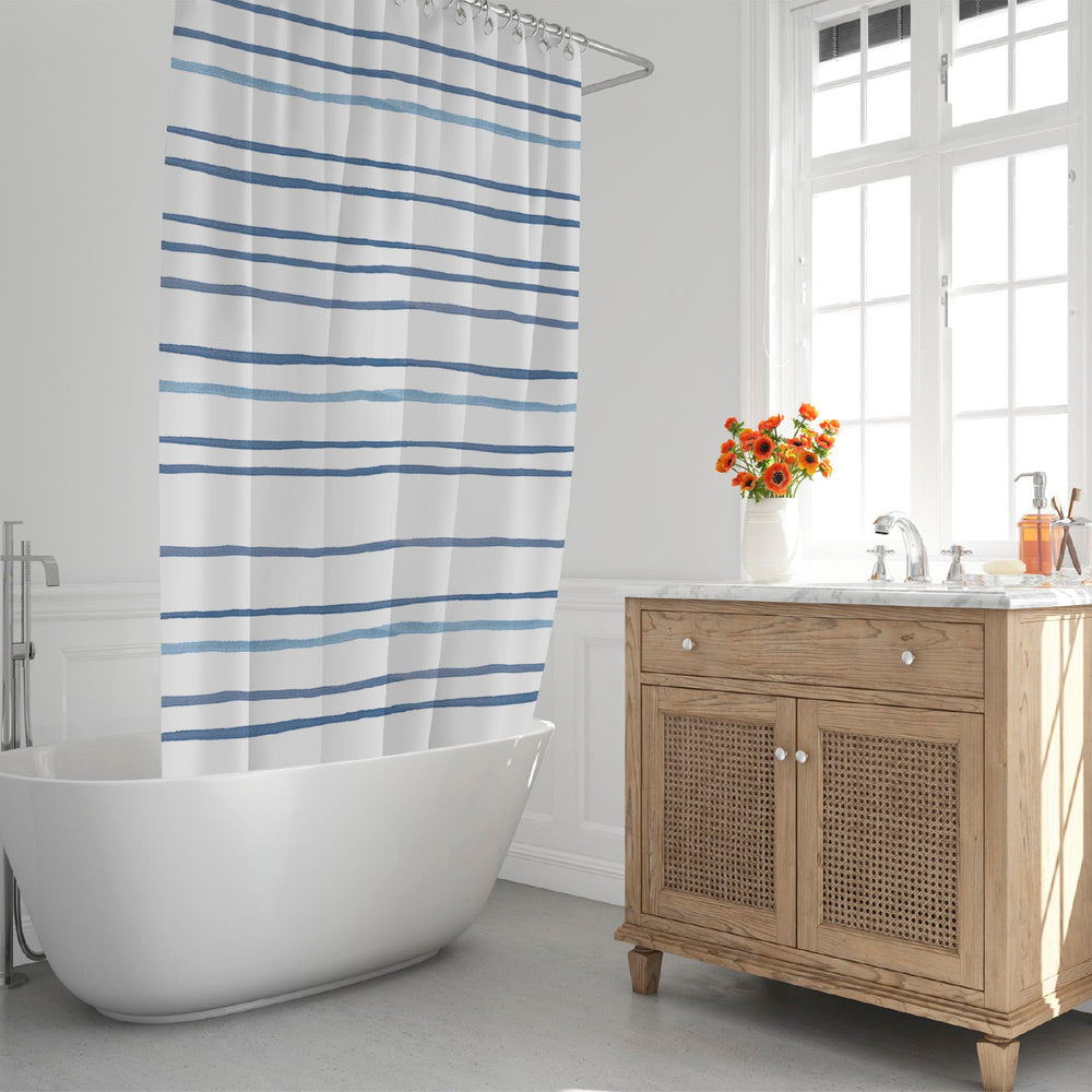 Blue stripe shower curtain 180x200 cm waterproof