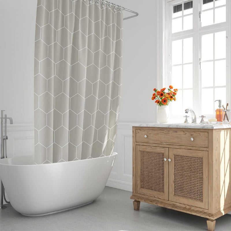 Cortina ducha formas geometricas beige 180x200 cm. impermeable