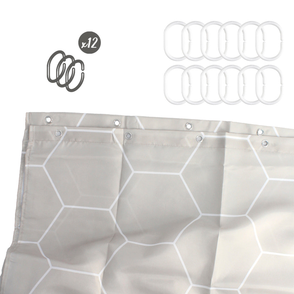 Geometric shapes shower curtain beige 180x200 cm waterproof