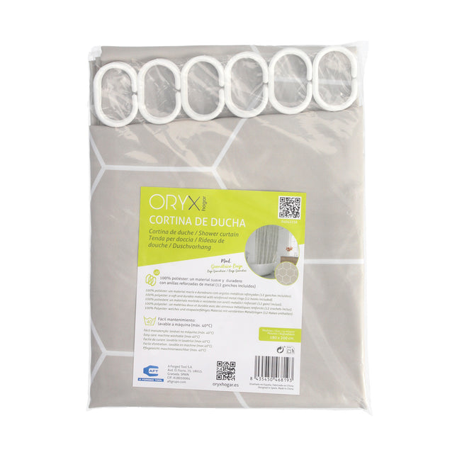 Cortina ducha formas geometricas beige 180x200 cm. impermeable