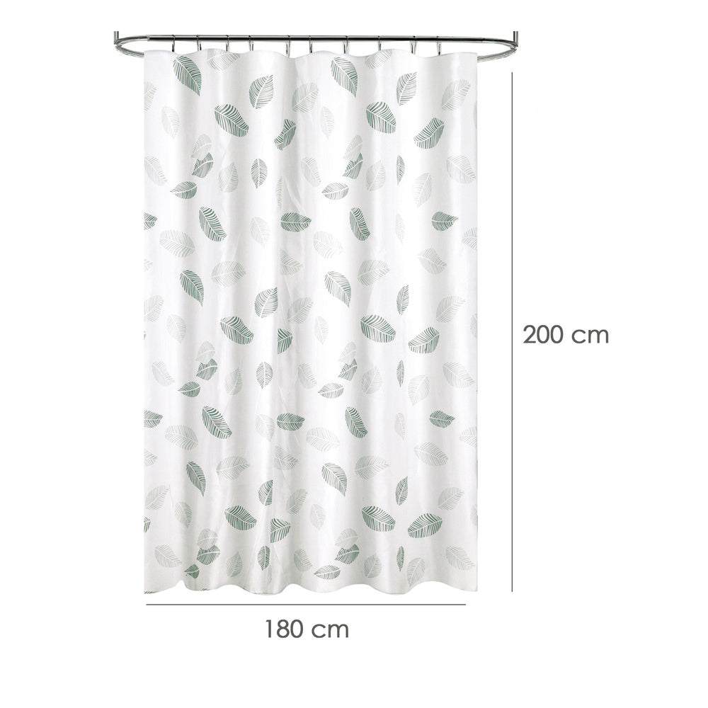 Fabric Shower Curtain, Leaf Pattern, 180 x 200 cm, Waterproof Fabric Bathroom Curtain with Rings