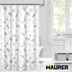 Fabric Shower Curtain, Leaf Pattern, 180 x 200 cm, Waterproof Fabric Bathroom Curtain with Rings